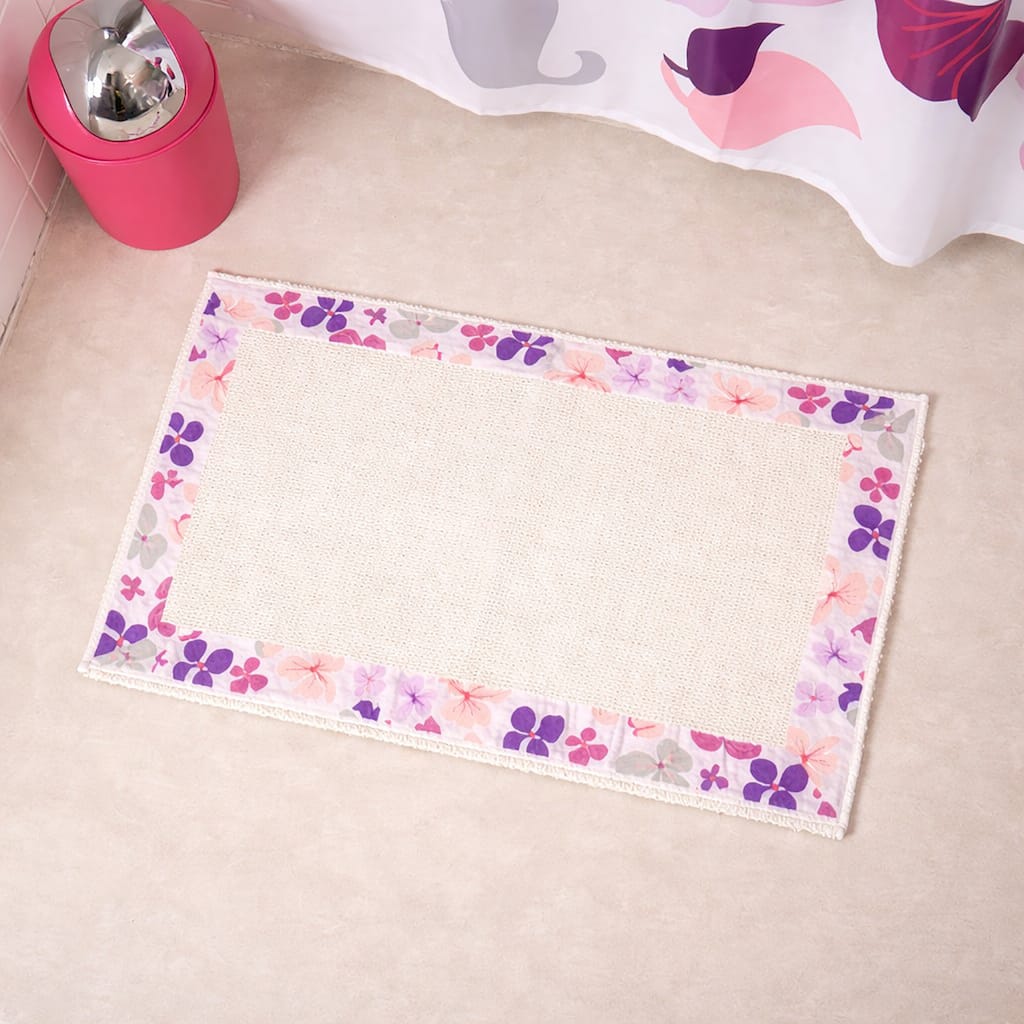 Printed Border Cotton Bath Mat Home Rug SOFTIES Purple 20"W X 31.5 L