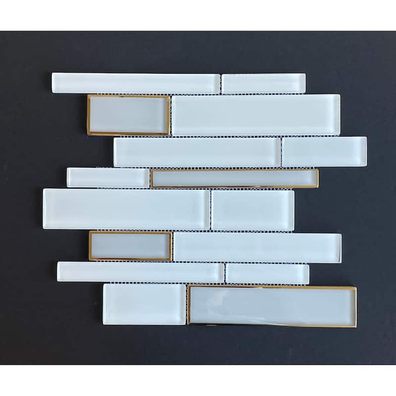 Random Linear White Glass with Glazed Edges Mosaic Wall Tile - 1 Case (10 Sheets)