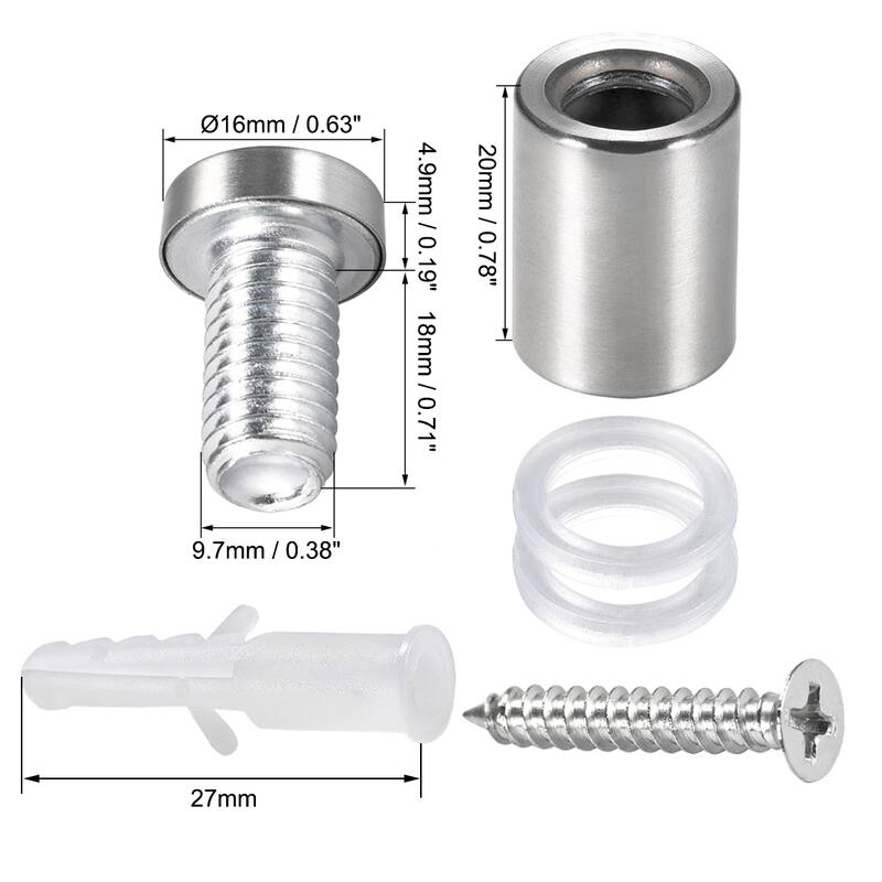 Glass Standoff Mount Stainless Steel Wall Standoff 16mm Dia 27mm Length 12 Pcs - 16mm x 27mm