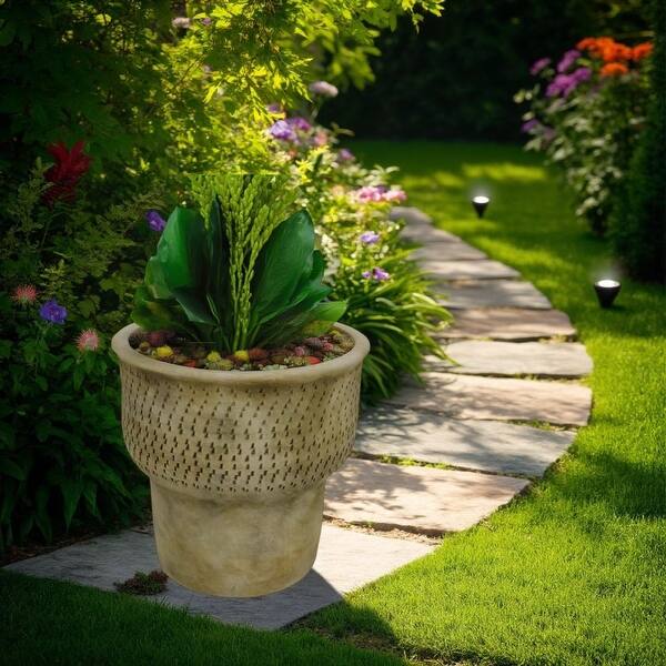 Gared Indoor Rim Weathered Terracotta Indoor-Outdoor Planter Flared Rim Tapered Base ...