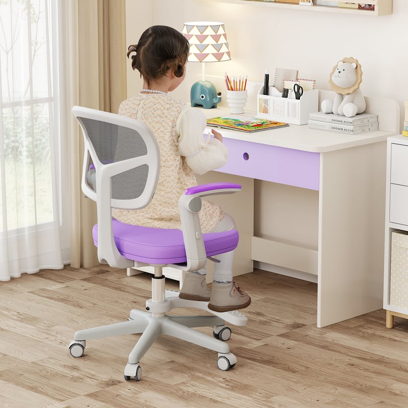 Height Adjustable Children Desk Chair with Swivel Base and Lumbar Support Smooth Wheels - 22.5" x 21.5" x 31.5"-36"