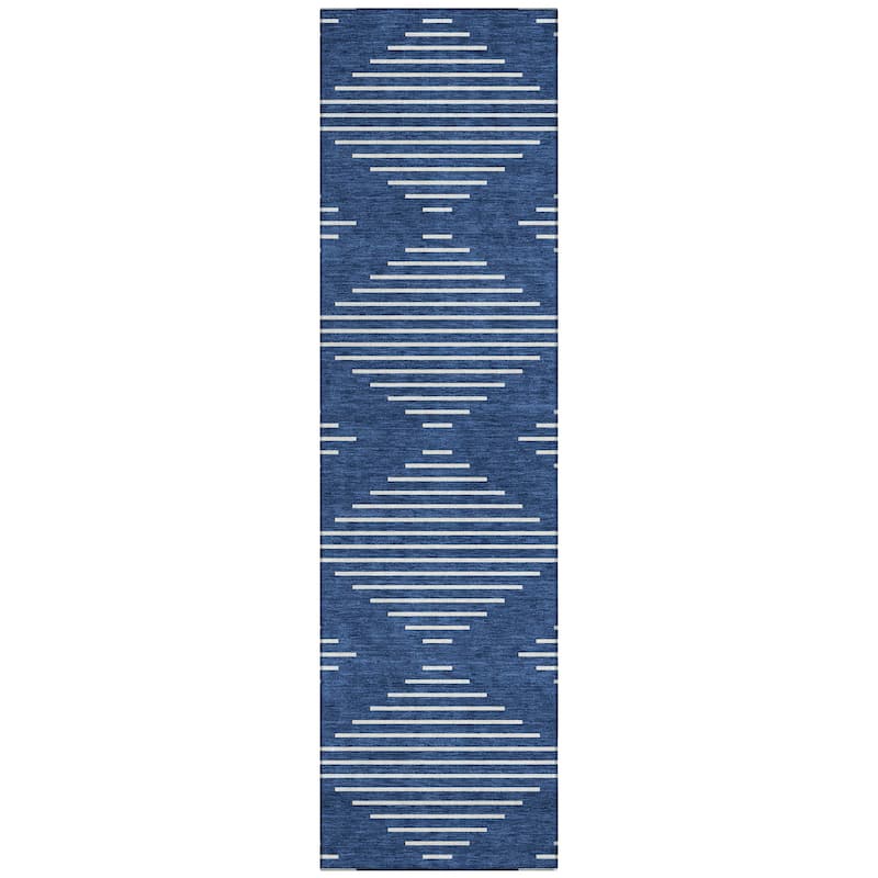 Machine Washable Indoor/ Outdoor Modern Stripe Chantille Rug