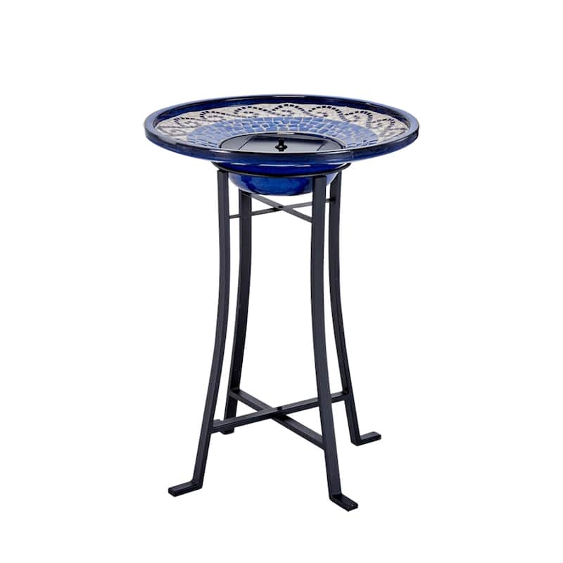Ravenna intelliSOLAR Ceramic Birdbath with Remote - Blue Mosaic - N/A