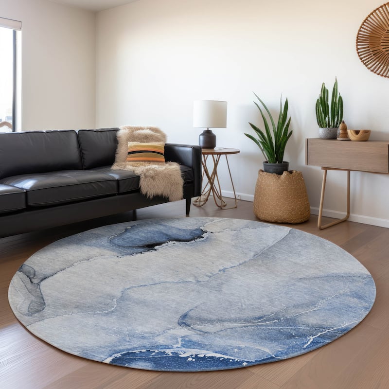 Premium Washable Super Soft Abstract Mayfield Rug - Blue - 8' x 8' - Round