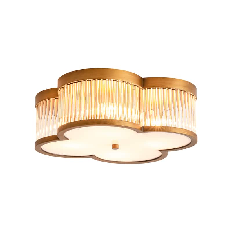 15.7" 4 - Light Vintage Gold/Black Glass Flush Mount Ceiling Light - Glam Glass Droplet Fixture for Dining Room - 4 Light