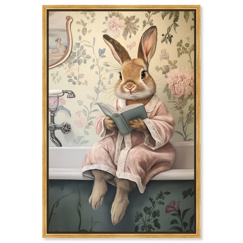 Bunny Bibliophile Bathing Canvas by Art Remedy