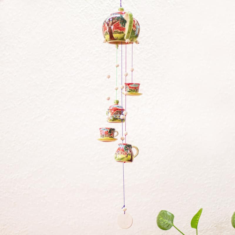 Novica Handmade Tea Party Ceramic Wind Chime