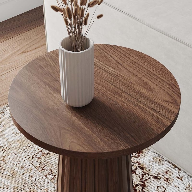 17.71" Modern Minimalist Round Side Table, MDF, Walnut Veneer