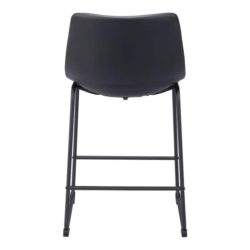 HomeRoots Set of Two 24" Black Faux Leather and Steel Counter Height Bar Chairs