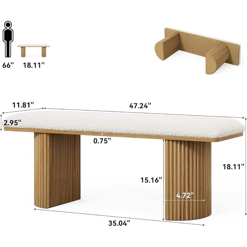 47.2" Solid Wood Modern Upholstered Entryway Shoe Bench End of Bed Bench - 47.2" W × 11.8" D × 17.7" H