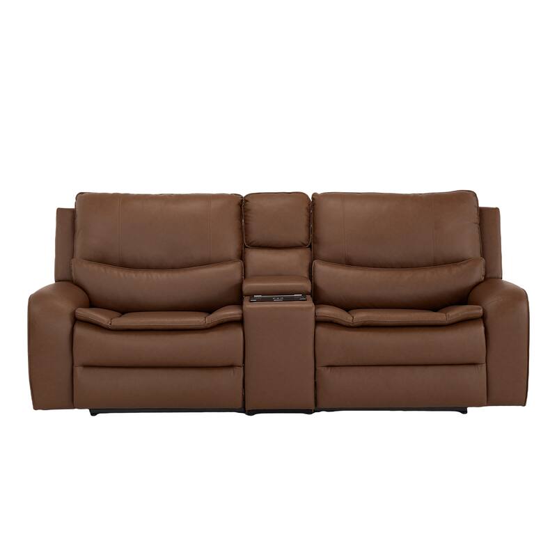 94.5'' W Faux Leather Dual-Power Oversized Width Seat Loveseat with Wireless Charging, Reading Light - Light Brown