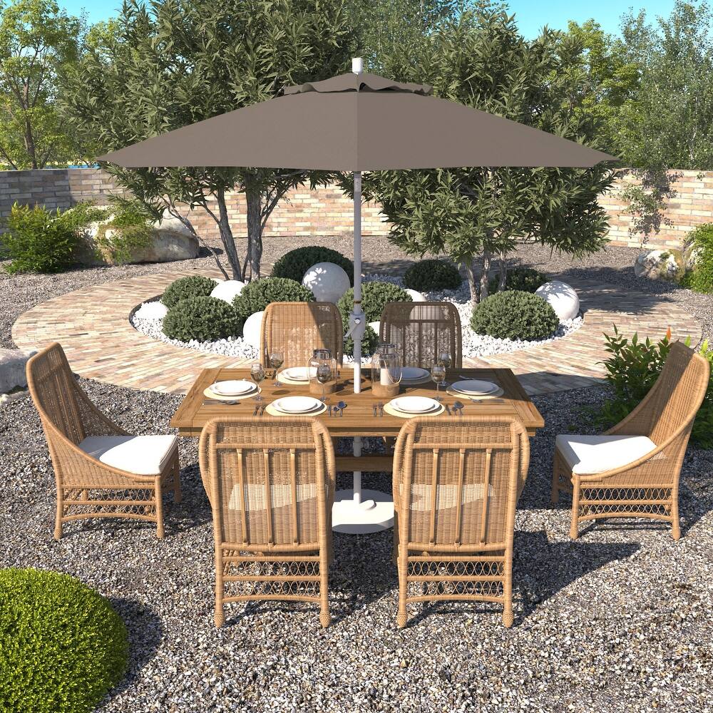 California Umbrella 9' Round Crank Lift Push Button Tilt White Aluminum Patio Umbrella Sunbrella