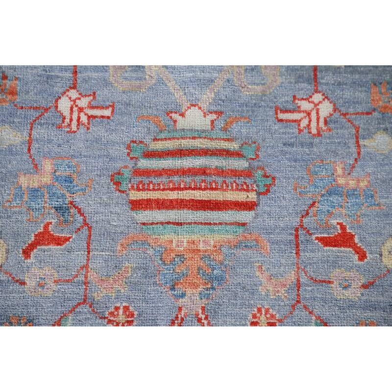Hand Knotted Oriental 100% Wool Carpet Modern All-Over Navy Blue & Blues Art & Craft Area Rug - 12' 2'' X 8' 9''
