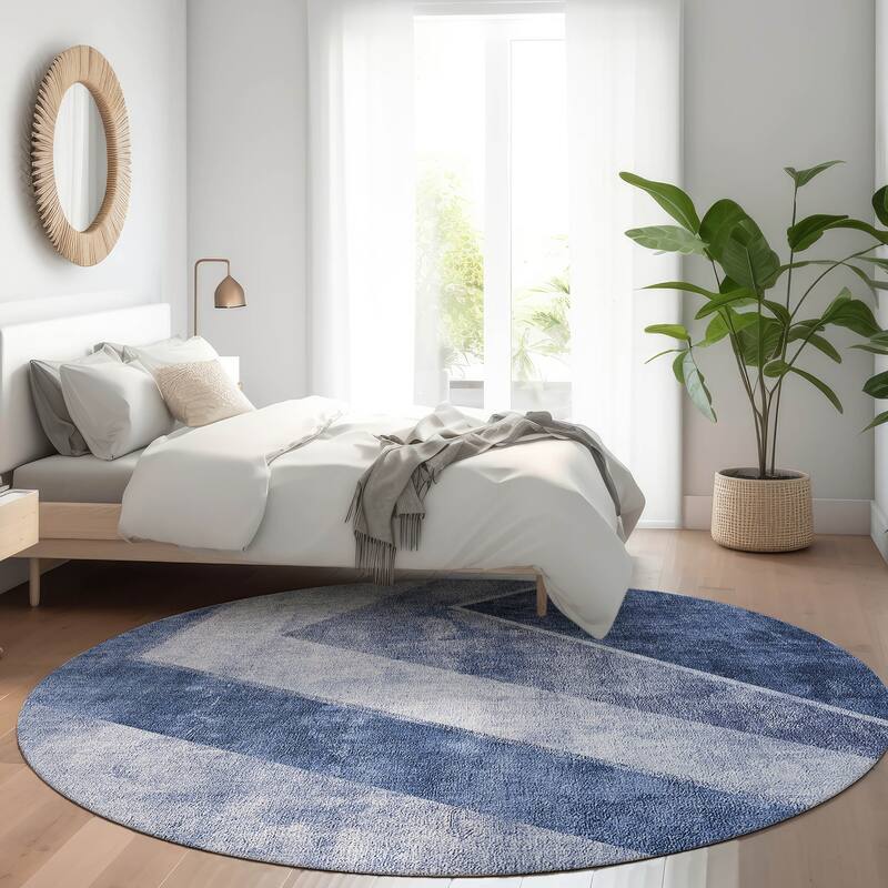 Machine Washable Indoor/ Outdoor Chantille Modern Geometric Rug - Blue - 8' x 8'