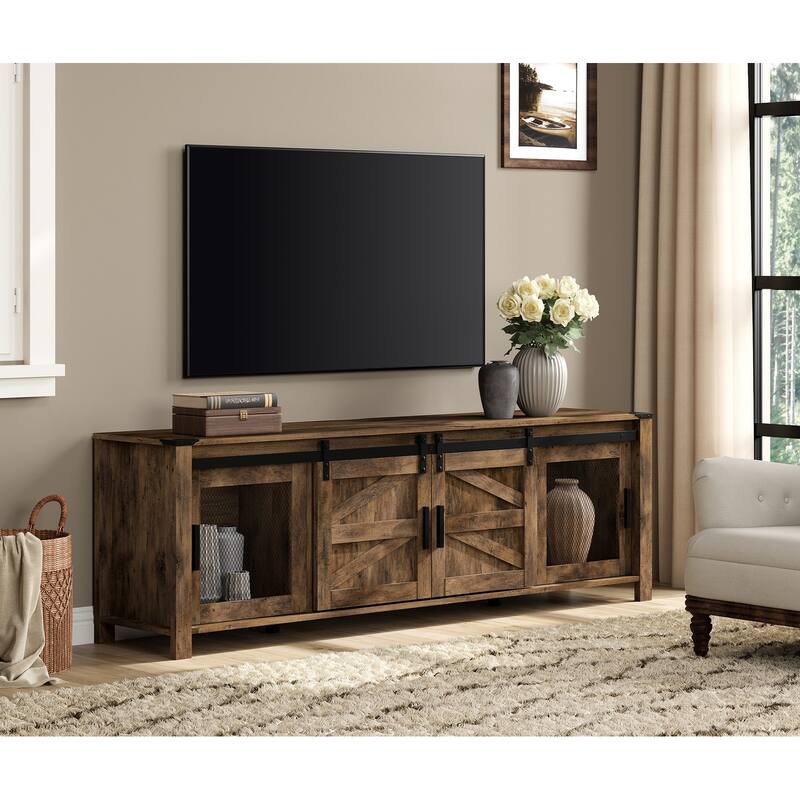 Sliding Barn Door TV Stand Cabinet, Entertainment Center for 75" TV - Brown