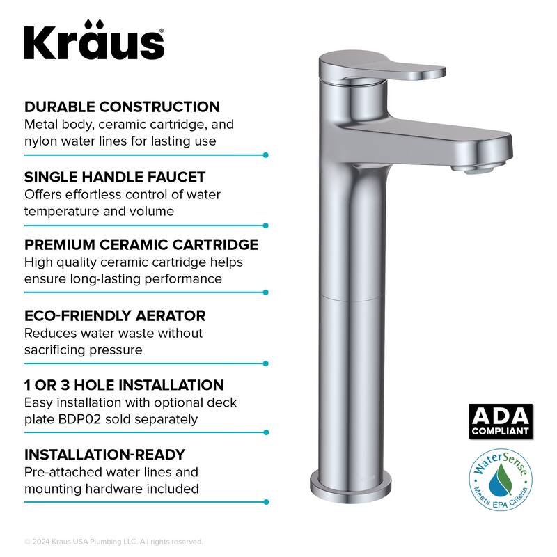 Kraus KVF-1410 Indy 1.2 GPM Vessel Single Hole Bathroom Faucet with