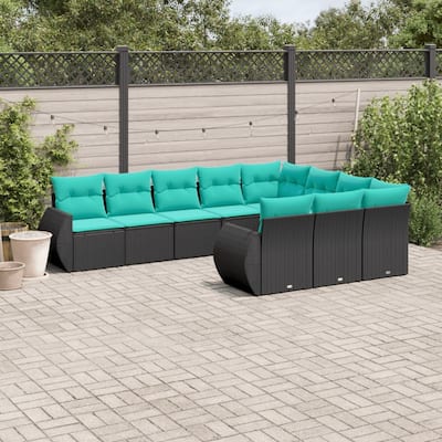 vidaXL 10 Piece Patio Sofa Set with Cushions Black Poly Rattan