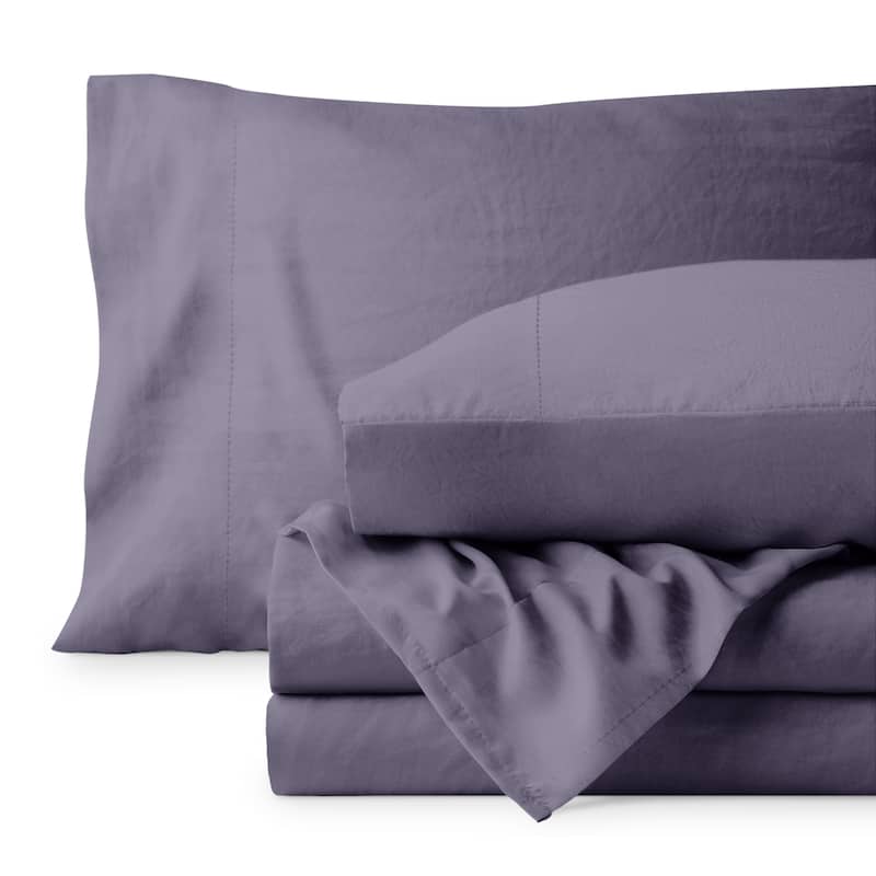 Bare Home Washed Microfiber Deep Pocket Sheet Set - Queen - Dusty Purple