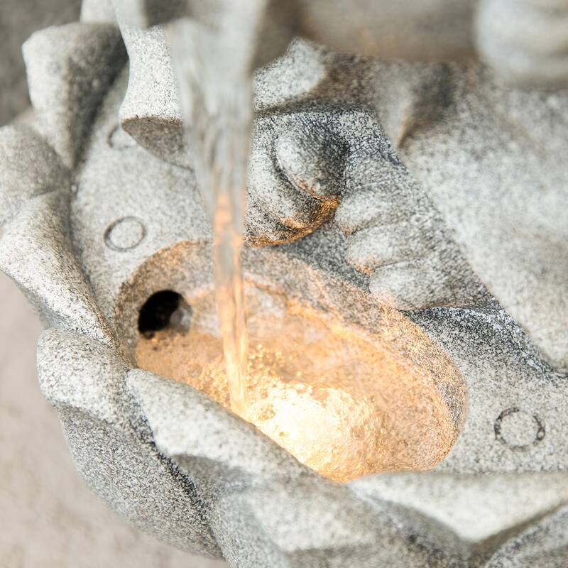 Glitzhome 21.75"H 2-Tiered Zen-Style Polyresin Cat Dog Statue Outdoor Fountain with LED Lights