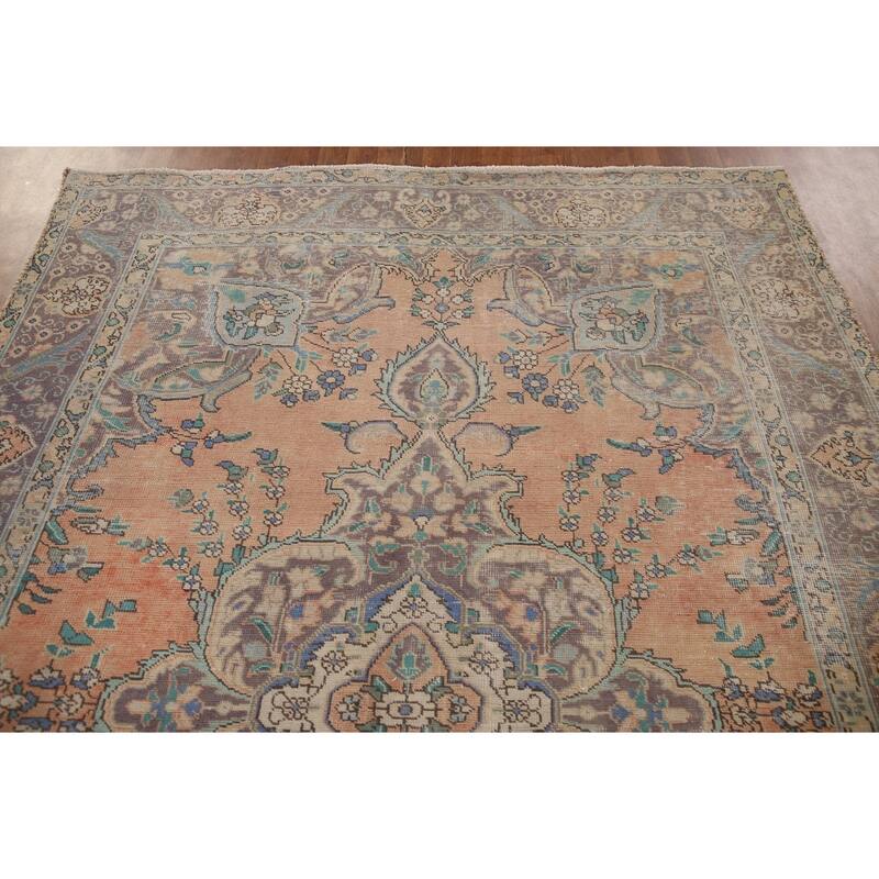 Distressed Tabriz Persian Vintage Rug Handmade Bedroom Wool Carpet - 6'5" x 9'3"