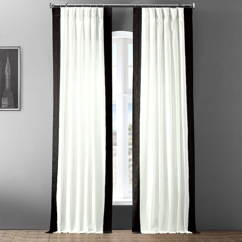 Exclusive Fabrics Urban Borders Vertical Colorblock Panama Cotton Curtain (1 Panel) - 50 X 84 - Warm Off-White & Black