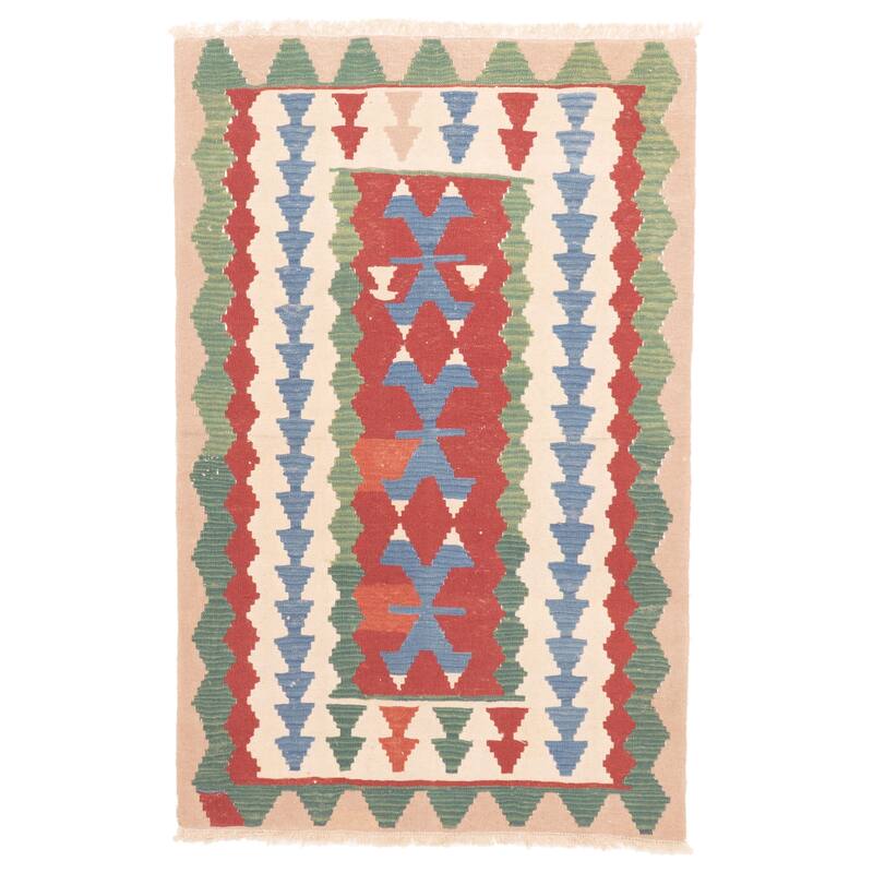 ECARPETGALLERY Flat-Weave Bold and Colorful Dark Red Wool Kilim - 3'10 x 6'0