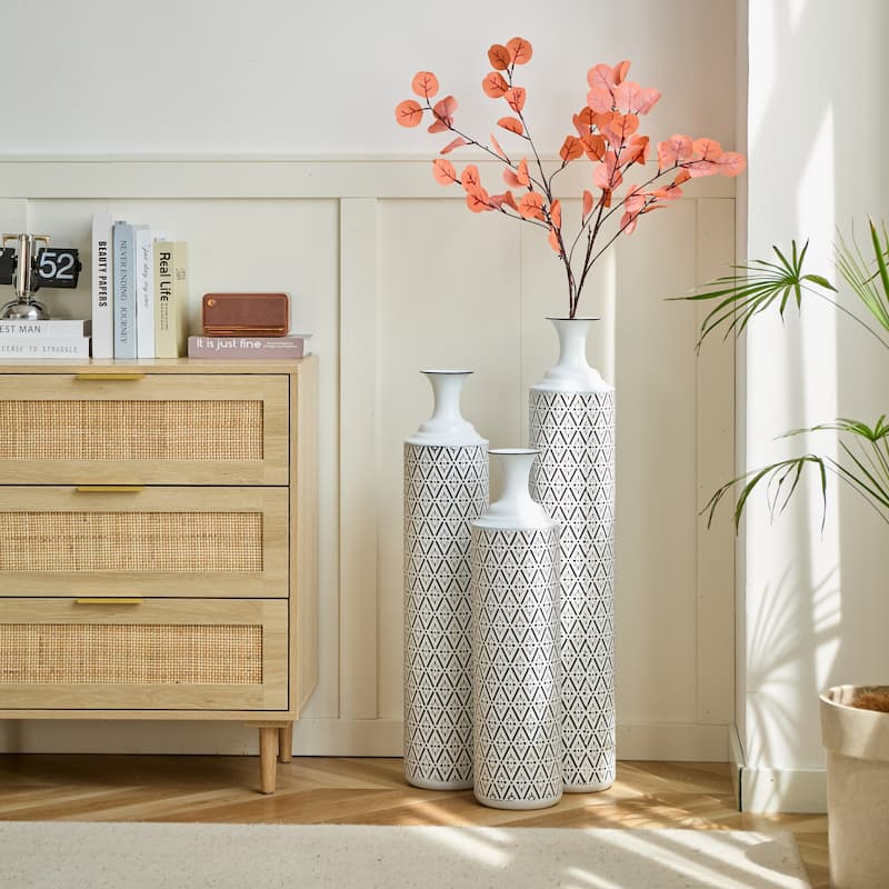 Floor Metal Vases Decorated White Metal Vases Set of 3 Gorgeous Home Decoration Large Glazed Metal Vases