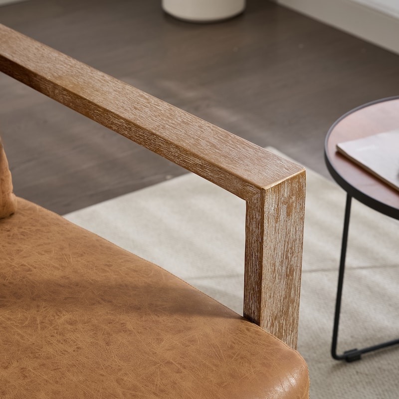 PU Leather Swivel Arm Chairs with Solid Wood Armrests