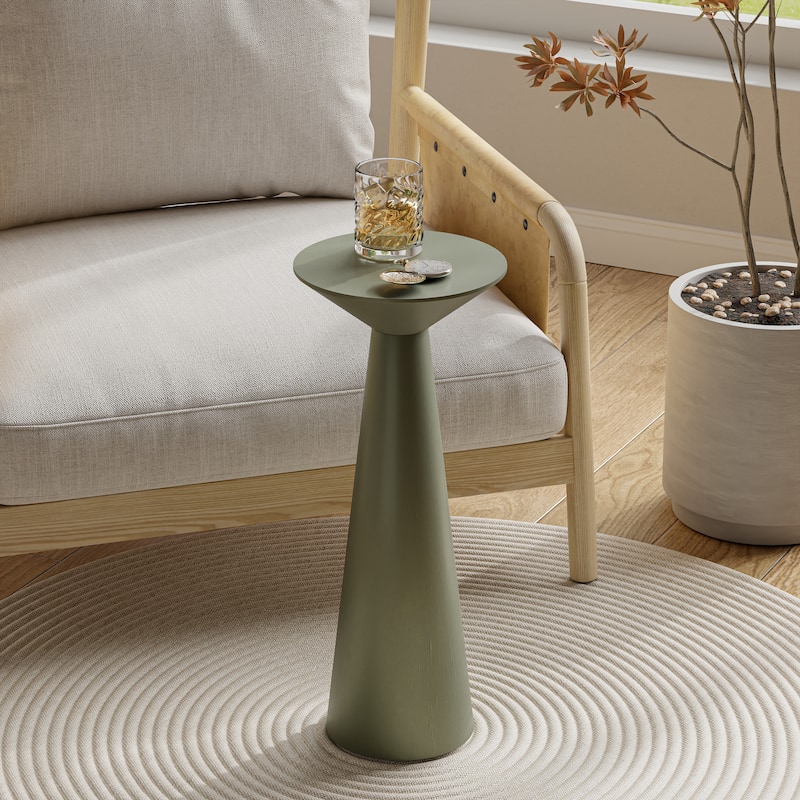 COZAYH Farmhouse Pedestal End Table, Round Martini Table Wood Plant Stand Rustic Small Drink Table for Living Room, Bedroom - Slender Base - Sage Green
