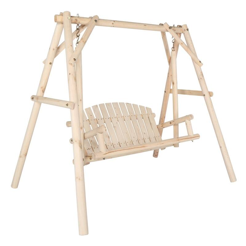78 In. 2-Person Wood Patio Swing With Stand