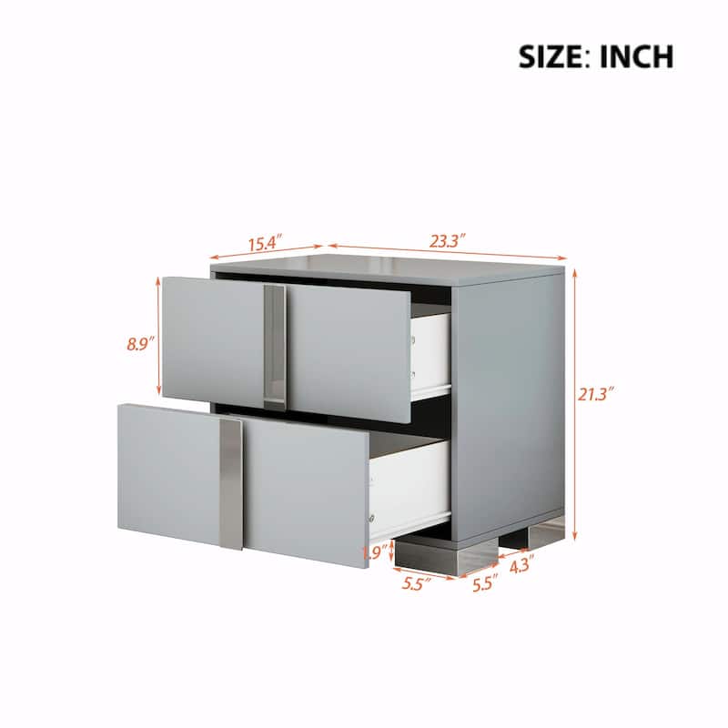 Mirrored Nightstand with Metal Handle and 2 Drawers