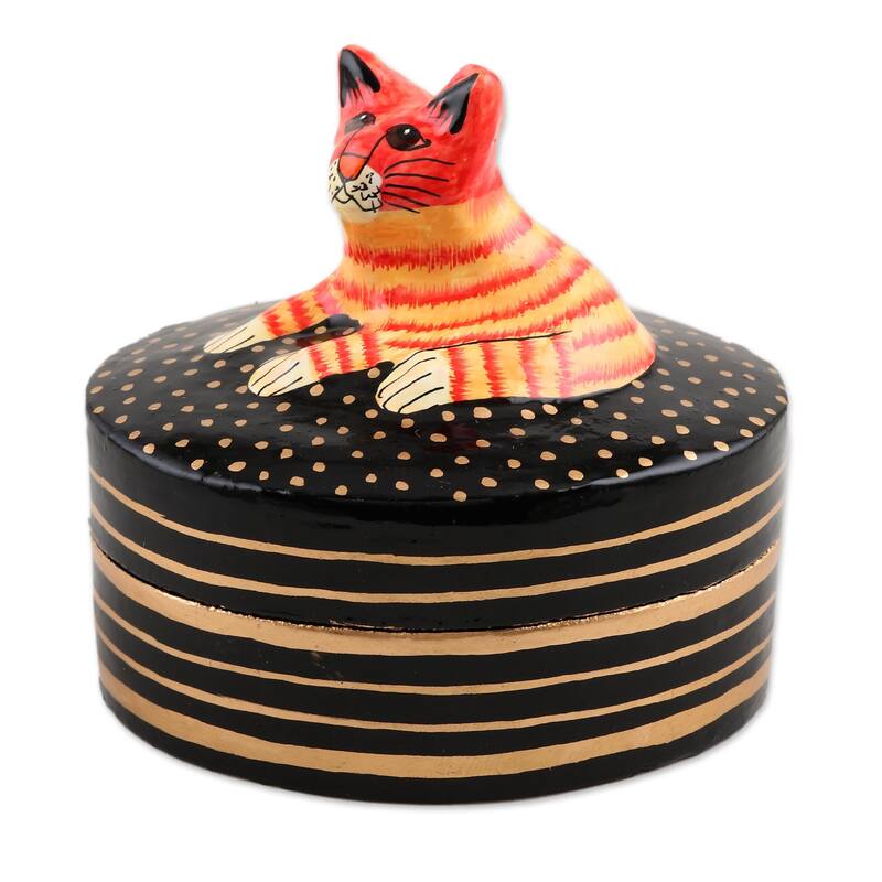 Novica Handmade Cat Nap Decorative Papier Mache Box