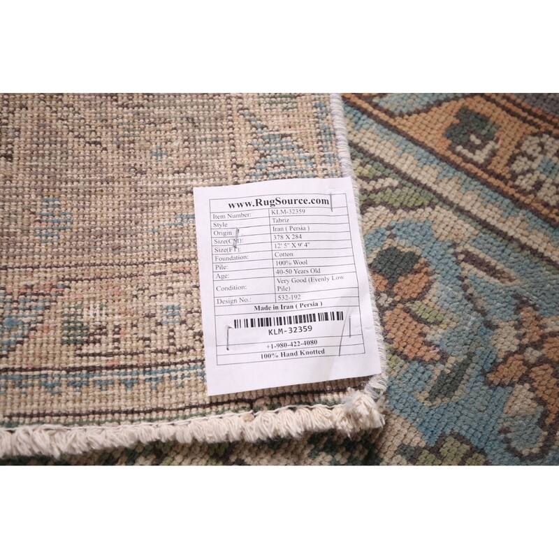 Beige & Gray Tabriz Persian Vintage Area Rug Handmade Wool Carpet - 9'4"x 12'5"