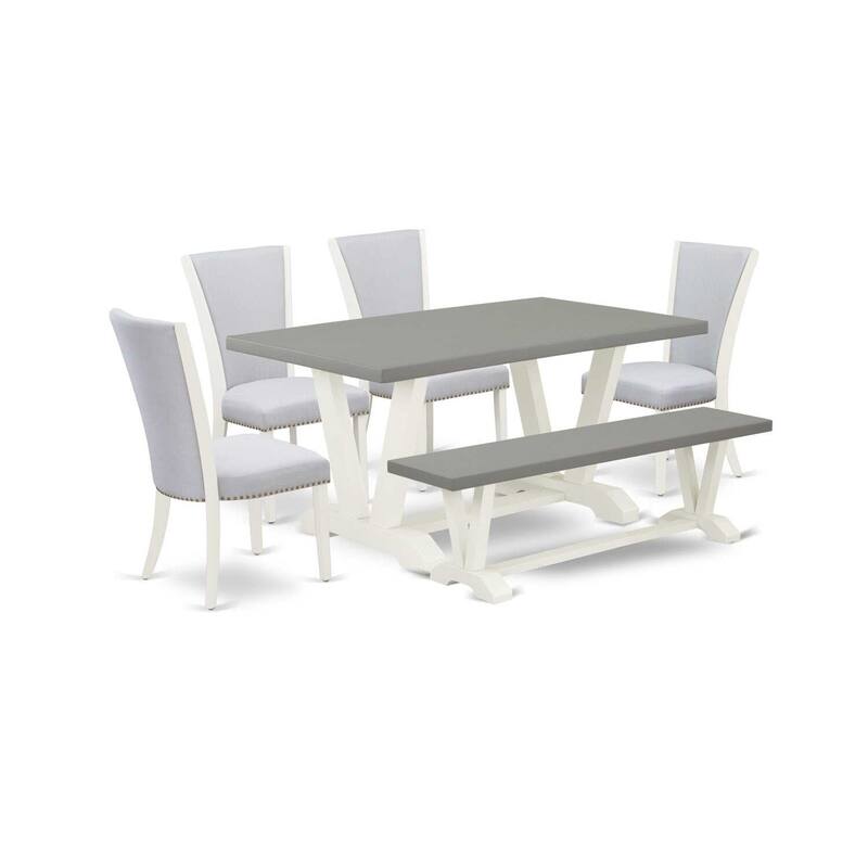 HomeStock 6-Piece Natural Oak Finish Solid Wood Top dining Table with 1-Bench and 4-Chairs