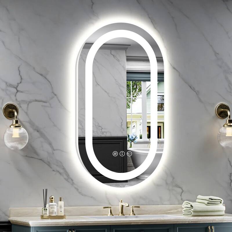 Oval Front & Back LED Lighted Anti-fog Tempered Glass Wall Bathroom Vanity Mirror, ETL Certified, 3-Year Warranty - 36"x20"