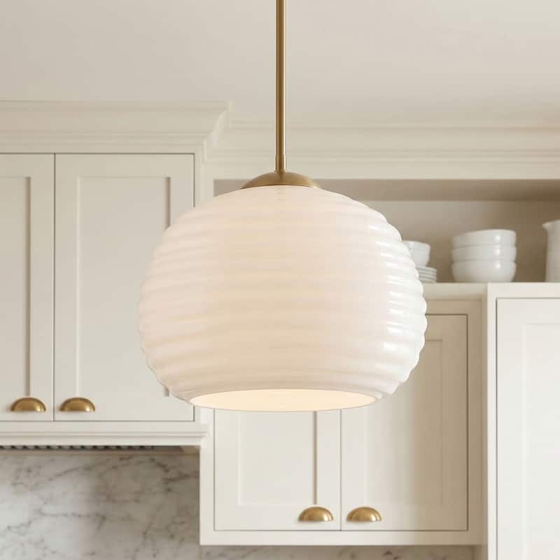 Acroma 1-Light Striped Glass Globe Pendant For Kitchen Island