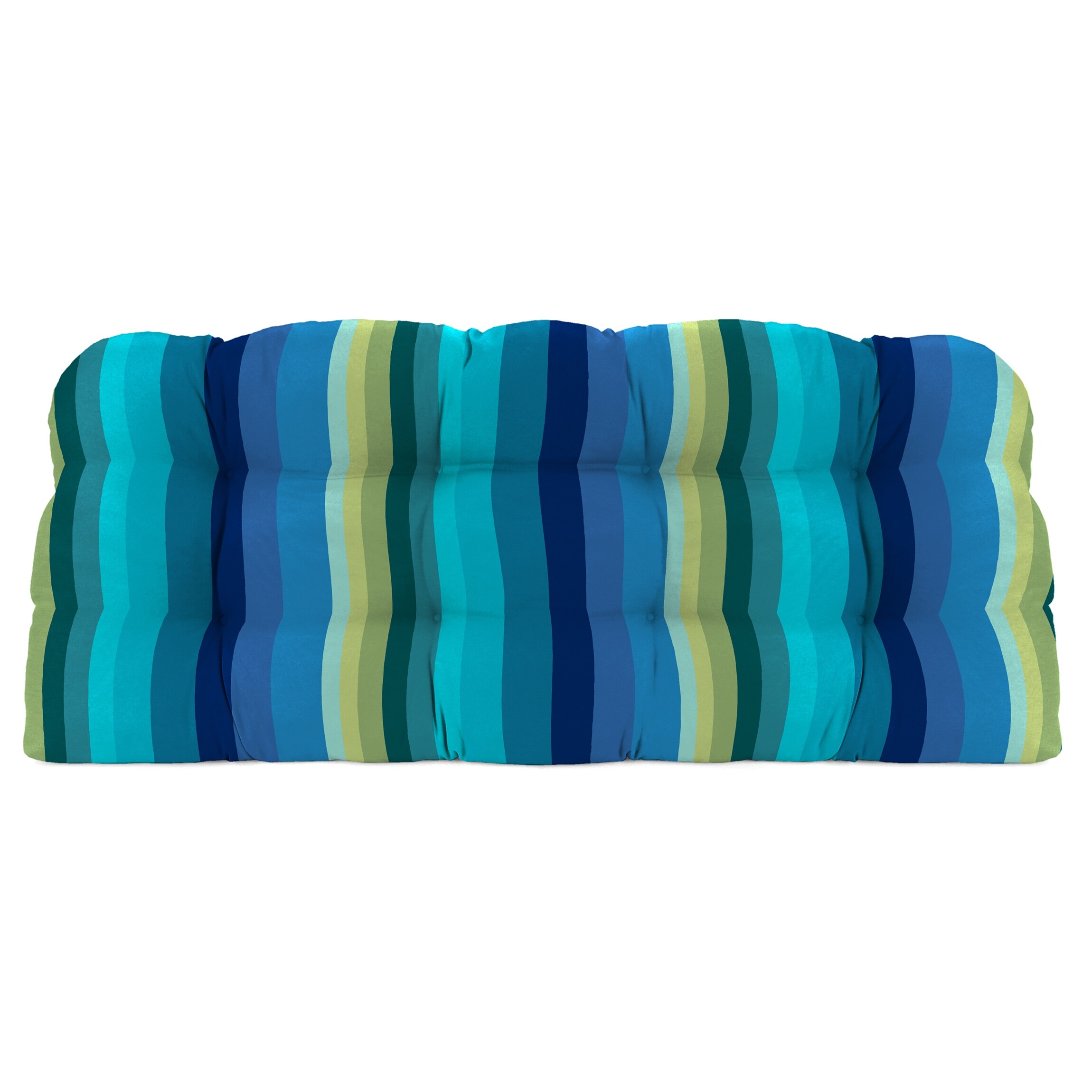 Teal Stripe Tufted Outdoor Wicker Cushion Set for Bench and 2