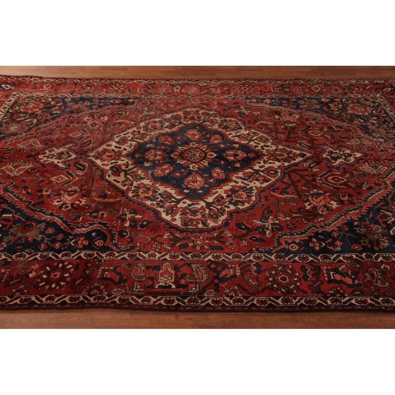 Bakhtiari Persian Vintage Area Rug Hand-Knotted Red Wool Carpet - 6'8" x 9'7"