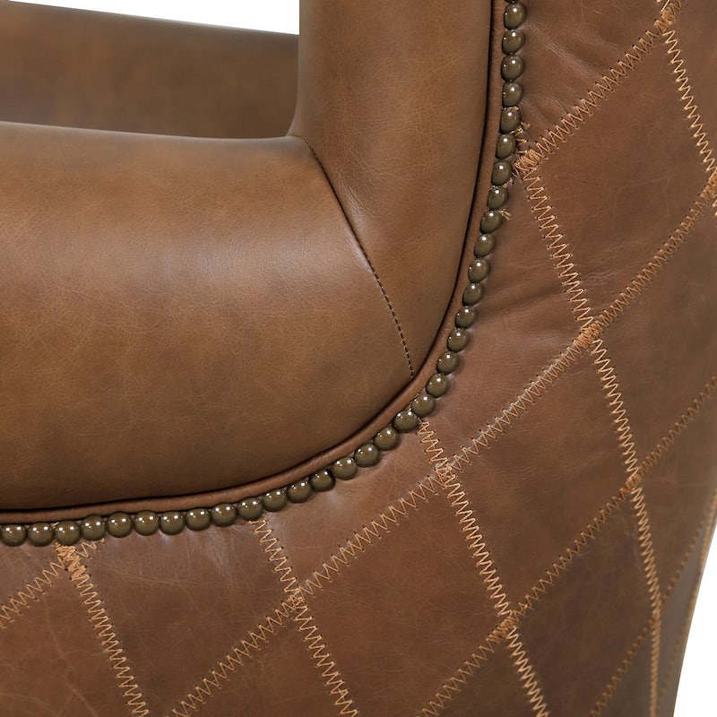 Pasargad Home Harrison Top Grain Leather Wing Chair, Brown - W31"xD27"xH33"