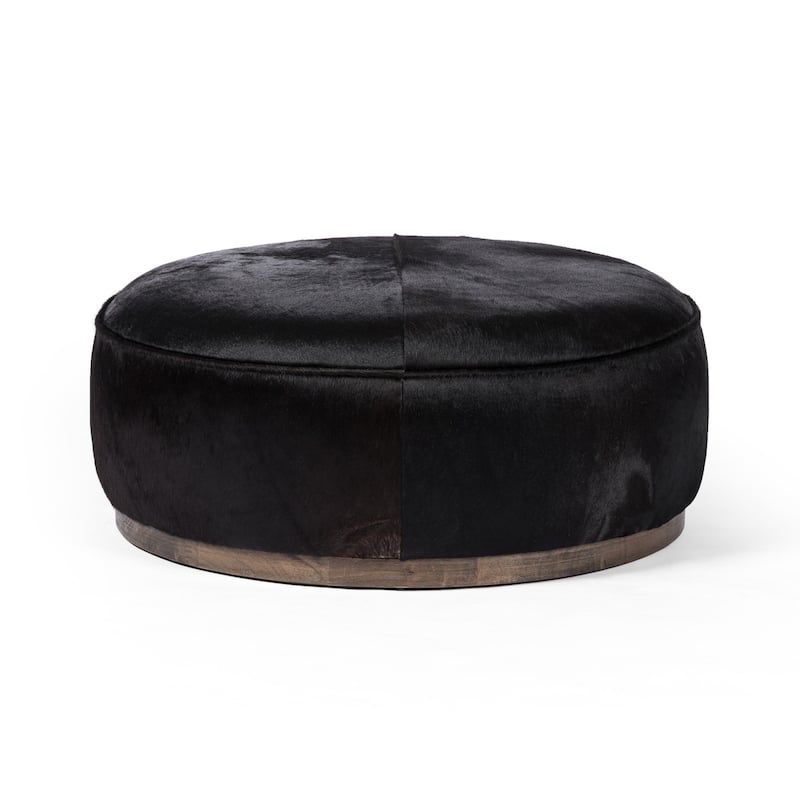 Ralphy Large Round Ottoman-Dark Hair on Hide