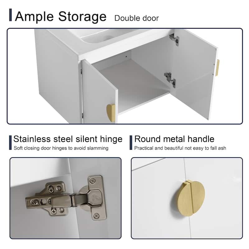 Malwee 24"/28" Floating Bathroom Vanity, Wall Mounted Bathroom Vanity with Ceramic Sink and Soft Close Door