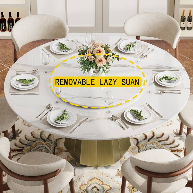 31.5" Round Lazy Susan, White Glossy Sintered Stone Material (Not Table Included)