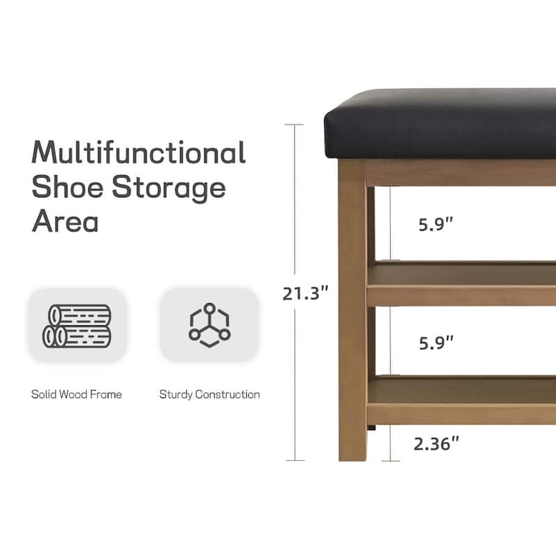 HUIMO Multi-Functional Solid Wood Bench with Storage Shelves 46in/39in/31in