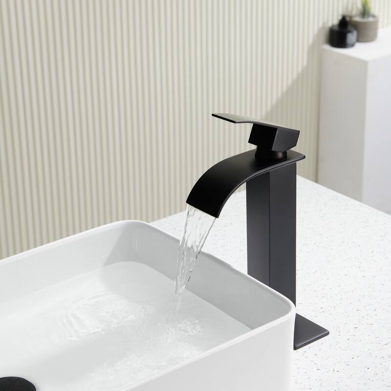 Single Handle Single Hole Tall Vessel sink Faucet with Deckplate Included - Black