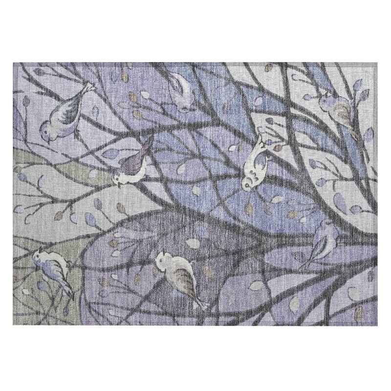 Machine Washable Indoor/ Outdoor Bird Mosaic Chantille Rug