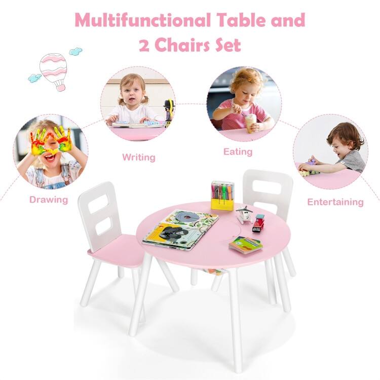 Wood Activity Kids Table and Chair Set with Center Mesh Storage for Snack Time and Homework - 23.5" x 23.5" x 17.5" (L x W x H)