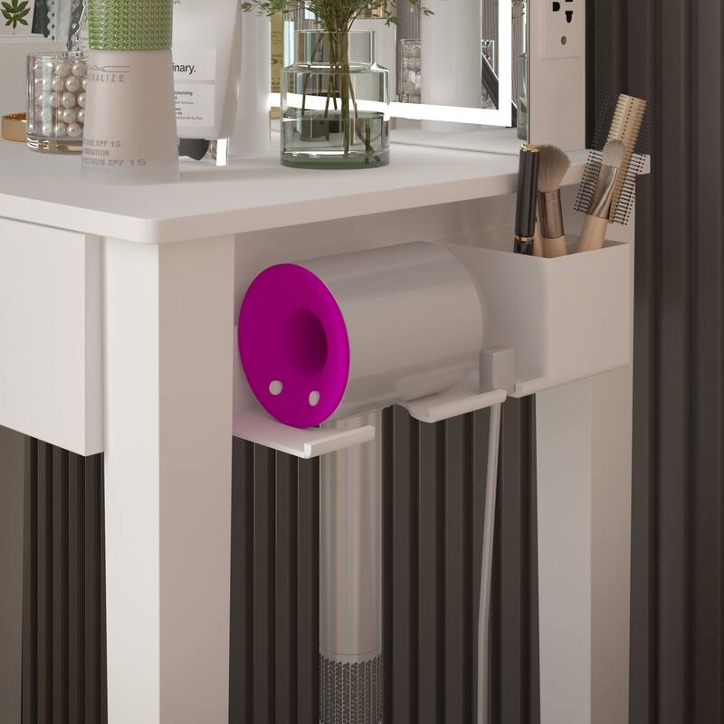 Classic White Makeup and Vanity Set with Stool, Drawers Makeup Mirror