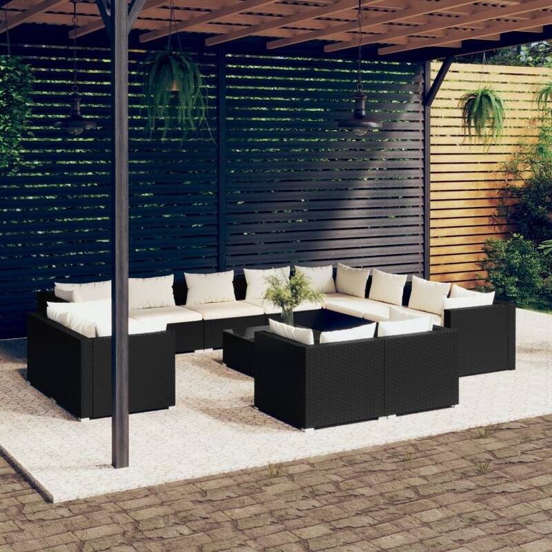 vidaXL Patio Lounge Set Outdoor Sectional Sofa Set Table Garden Poly Rattan - Cream 13 Piece