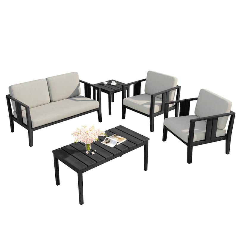 5-Piece Patio Furniture Solid Teak Outdoor Conversation Set