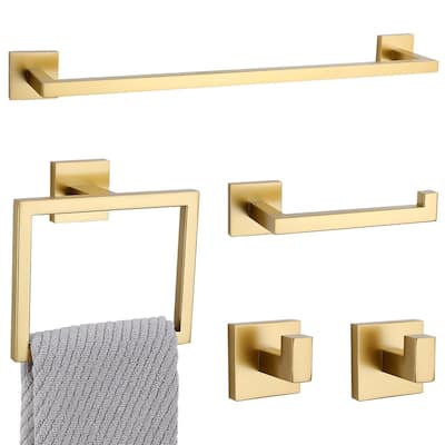 5 Pieces Towel Bar Set Gold Bathroom Hardware Set - 24"L x 6.3"W x 3.1"H